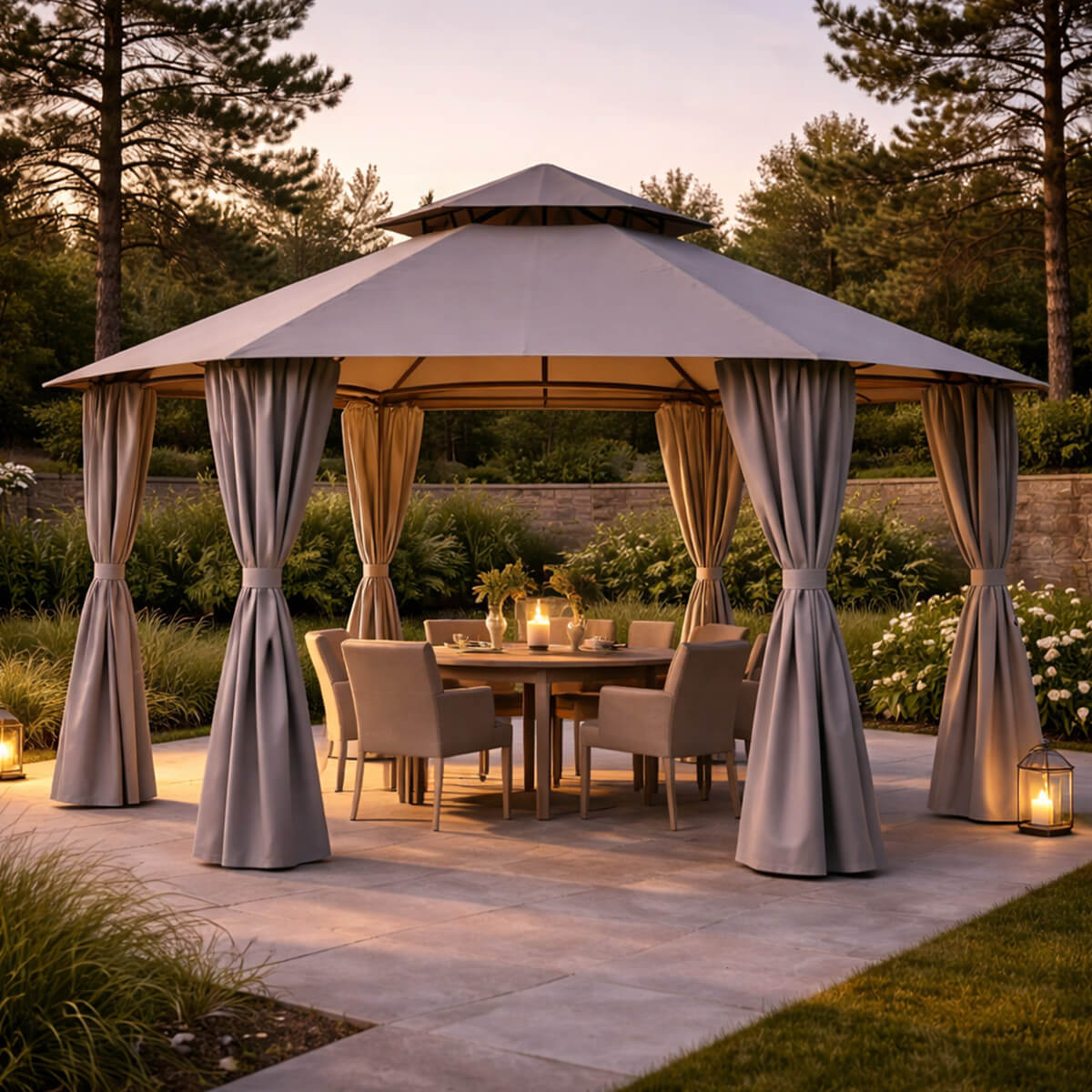 Lund & Leaf Trädgårdstak / Paviljong 360x360x260cm Rund, Grå