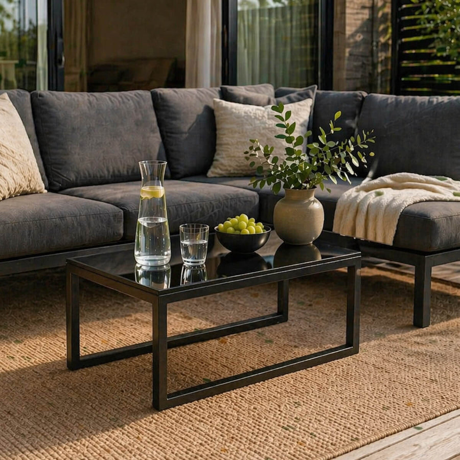 Trädgårdsbord 90 x 60 cm – 5 mm härdat glas, stålram, svart