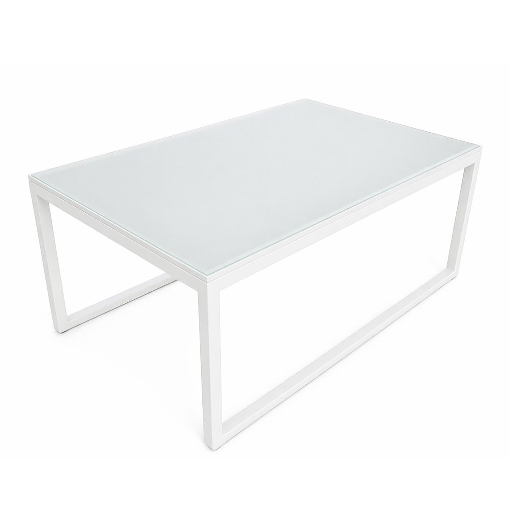 Puutarhapöytä 90 x 60 cm – 5 mm karkaistu lasi, teräsrunko, valkoinen