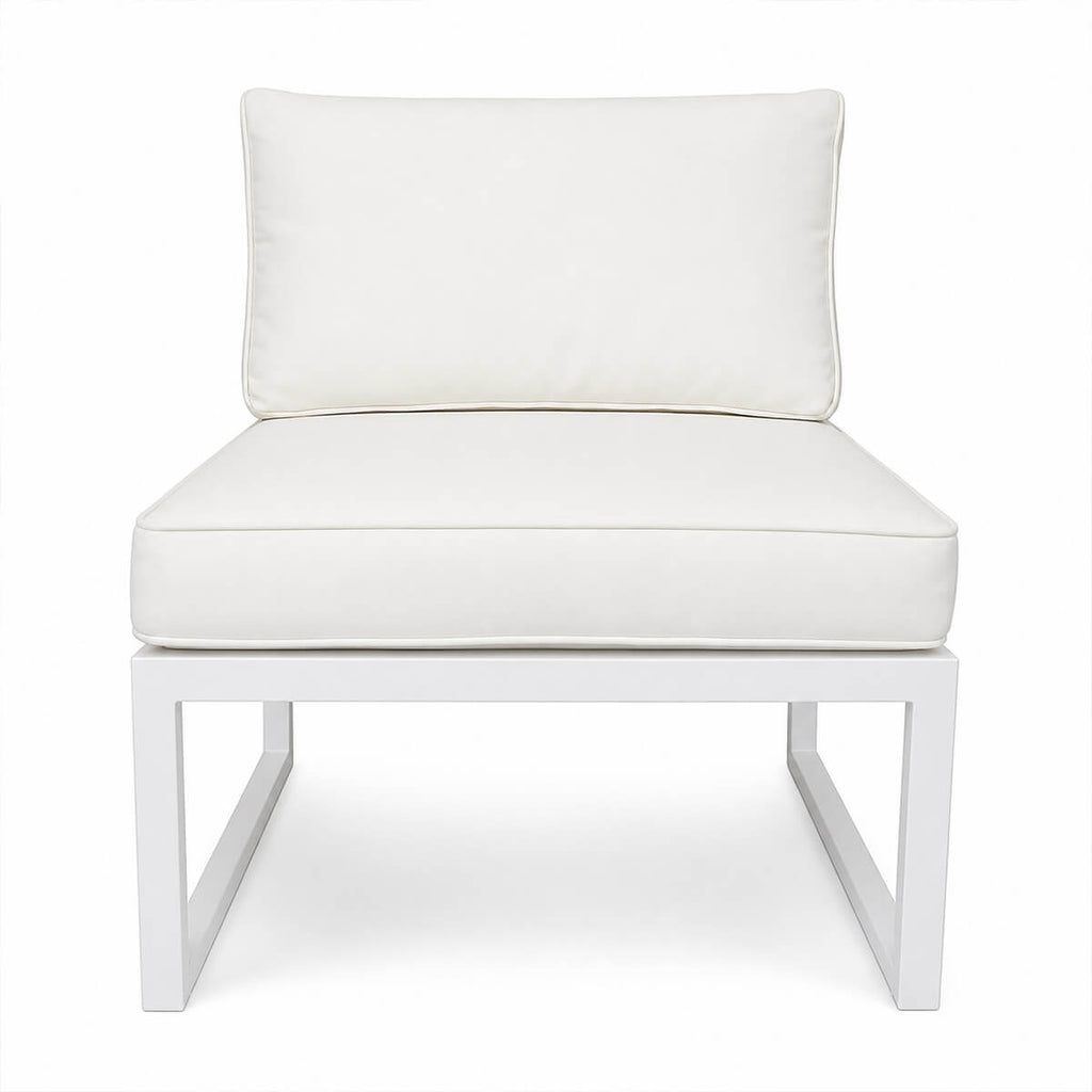 Trädgårdsstol 60 x 75 cm – utan armstöd, 10 cm stoppning, stålram, vit/ljusbeige