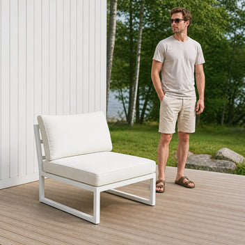 Trädgårdsstol 60 x 75 cm – utan armstöd, 10 cm stoppning, stålram, vit/ljusbeige