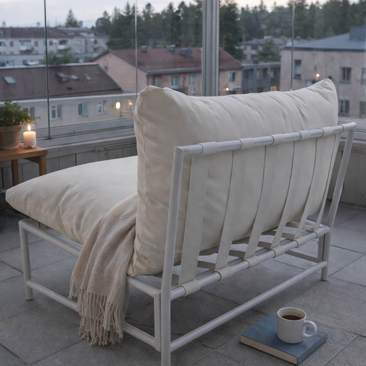 Puutarhatuoli AINO 80 x 70 x 60 cm – 10 cm pehmuste, teräsrunko, valkoinen/beige