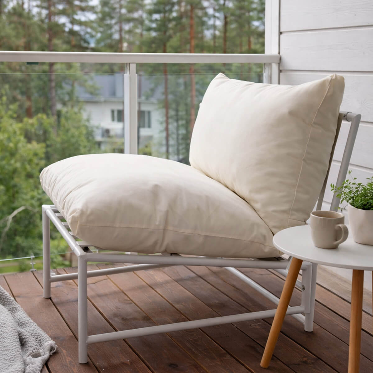 Puutarhatuoli AINO 80 x 70 x 60 cm – 10 cm pehmuste, teräsrunko, valkoinen/beige