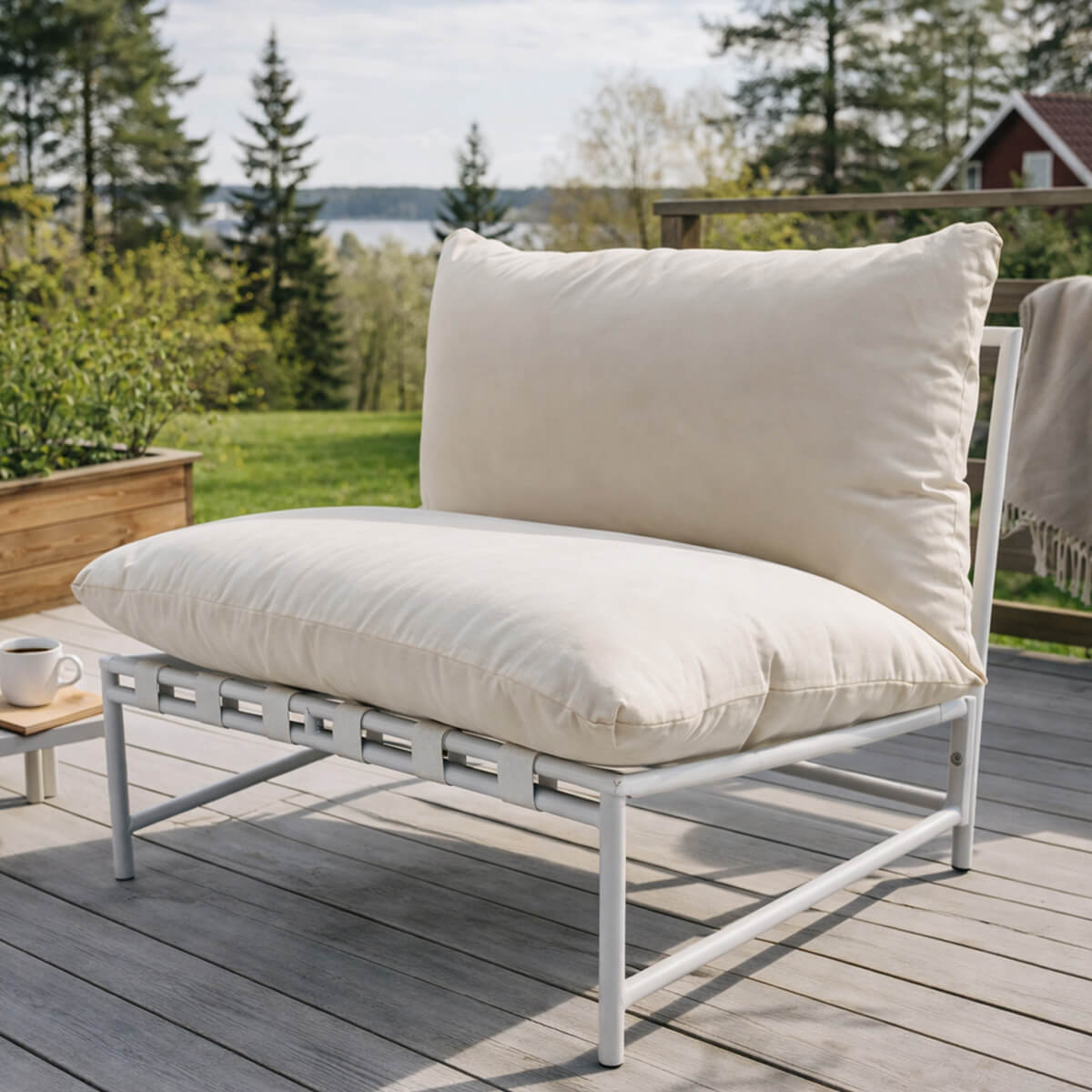 Puutarhatuoli AINO 80 x 70 x 60 cm – 10 cm pehmuste, teräsrunko, valkoinen/beige