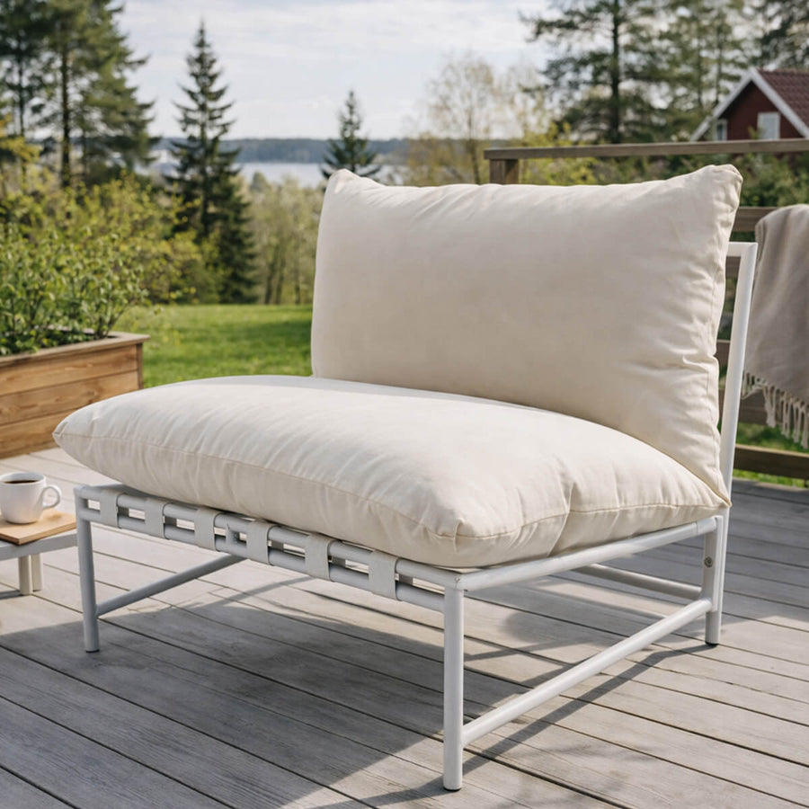 Trädgårdsstol AINO 80 x 70 x 60 cm – 10 cm stoppning, stålram, vit/beige