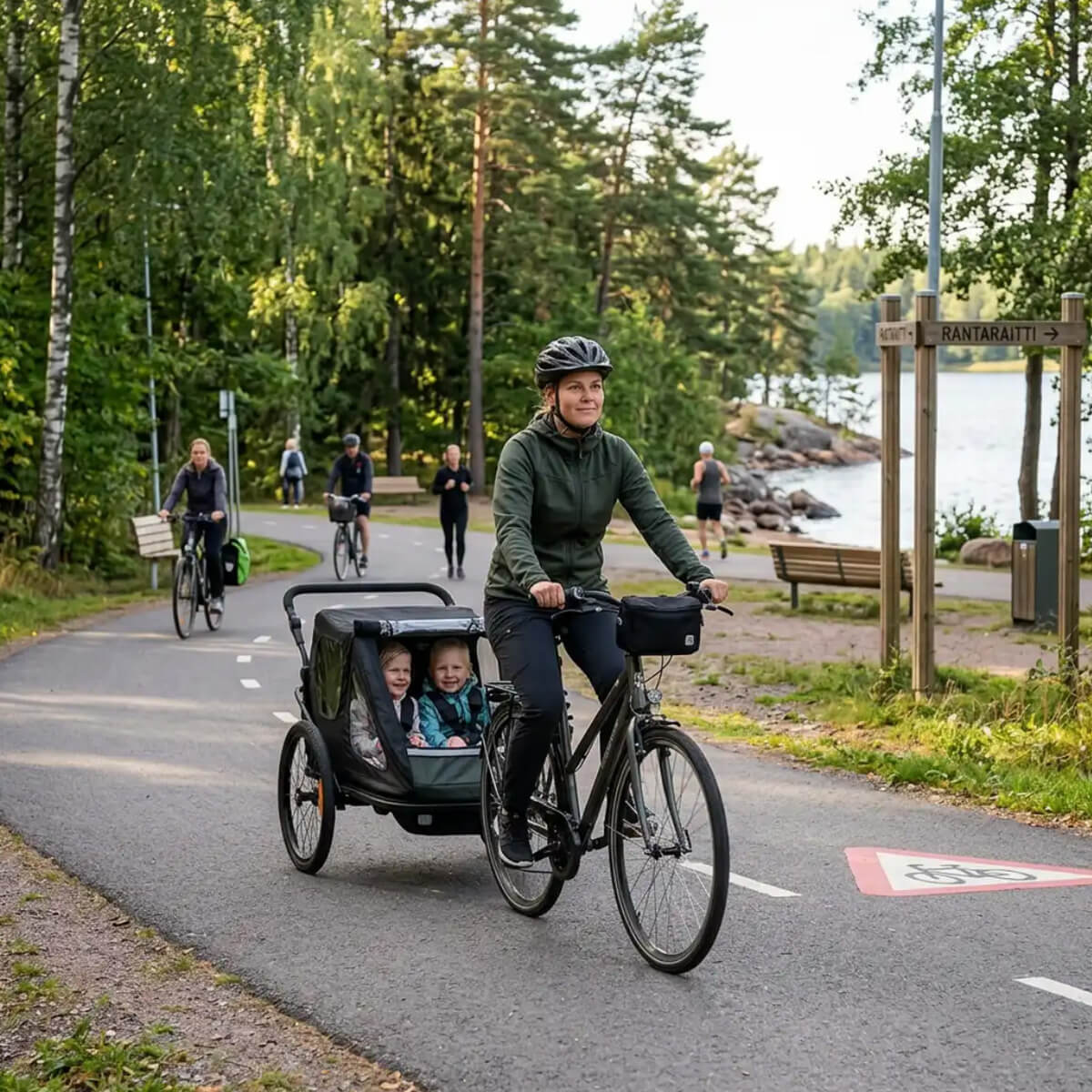 Pyöräkärry 1–2 lapselle – 2-in-1, 40 kg, 5-pistevaljaat