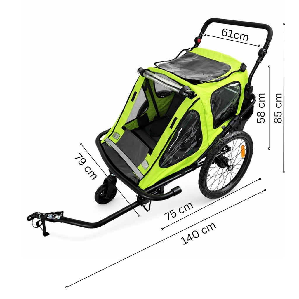 Pyöräkärry 1–2 lapselle – 2-in-1, 40 kg, 5-pistevaljaat