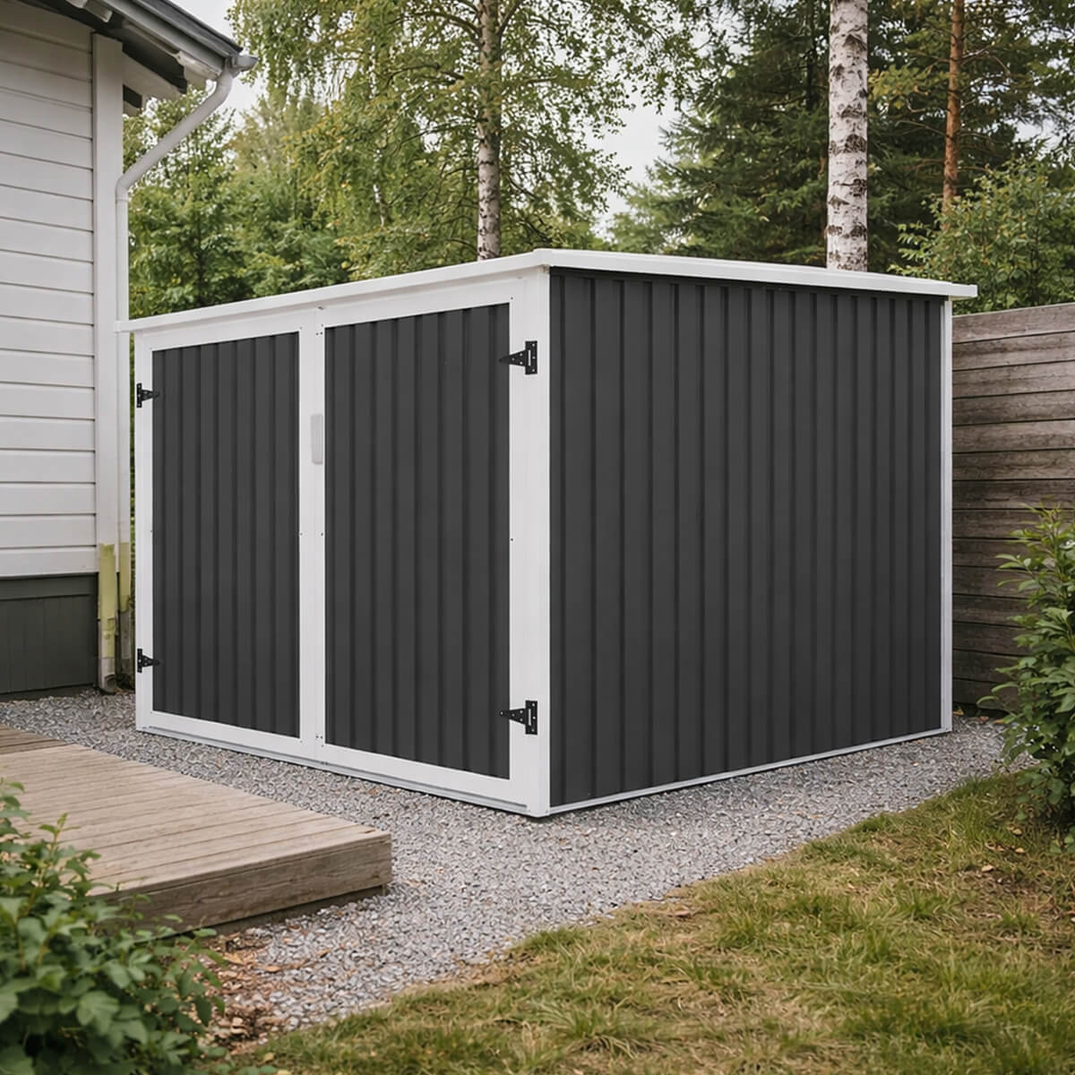 Pyöräkatos 4 pyörälle – 203 x 198 x 157 cm, lukittavat ovet, metallivaja