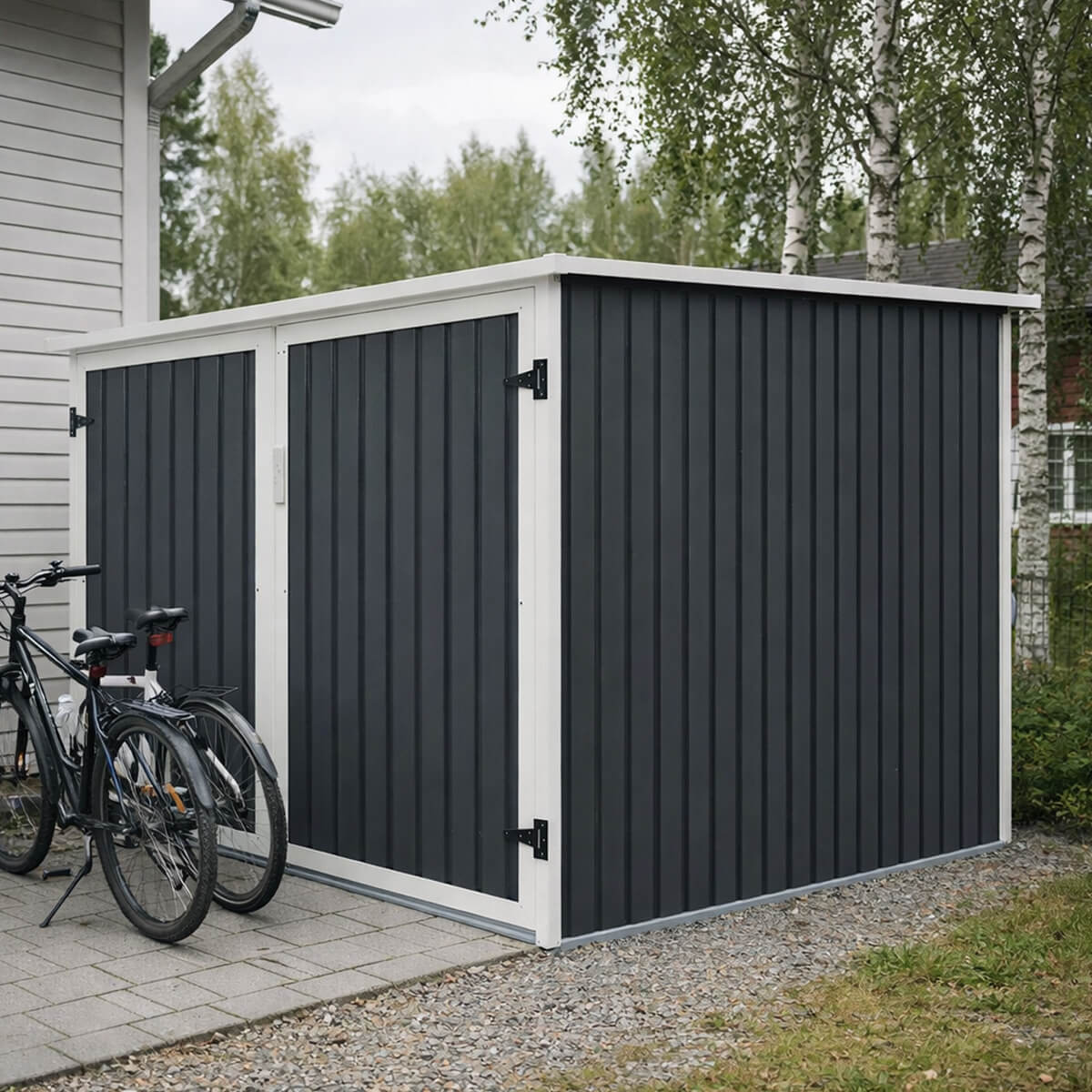 Pyöräkatos 4 pyörälle – 203 x 198 x 157 cm, lukittavat ovet, metallivaja