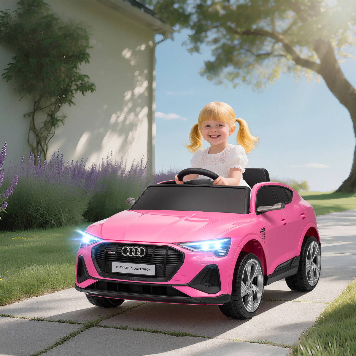 Lasten sähköauto Audi e-tron 12V, kaukosäädin, turvavyö ja musiikki, 3–5 v, pinkki