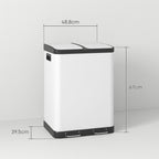 Lajitteluroskakori 2 x 30 l polkimella, irrotettavat sisäastiat kahvoilla, metalli, valkoinen