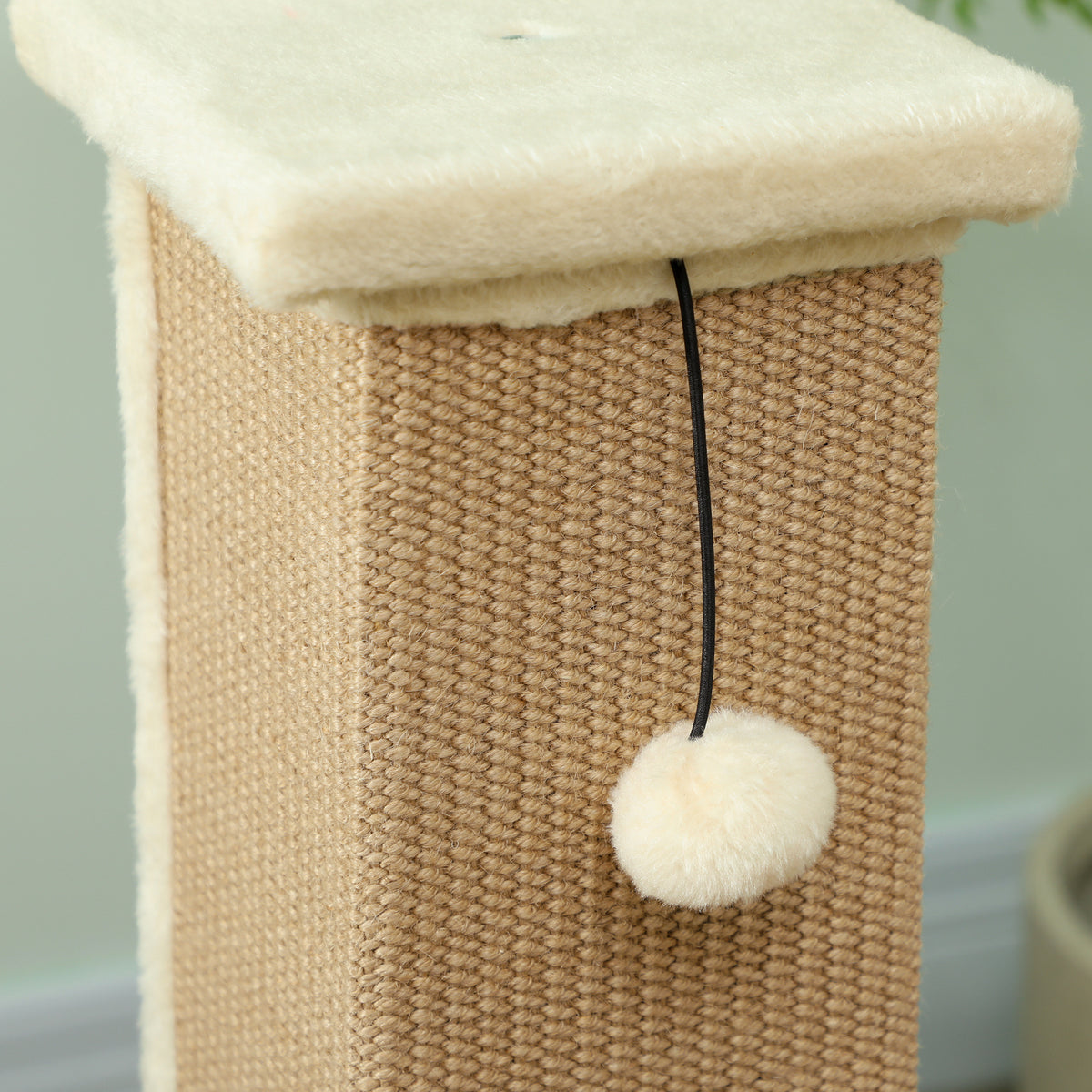 Korkea kissan raapimispylväs juuttiköydellä ja pallolla, 81 cm, beige