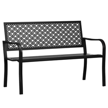 Metallinen puutarhapenkki kukkakuvioinnilla ja käsinojilla, 127 cm, musta