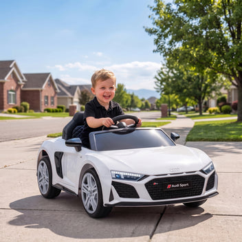 Lasten sähköauto Audi R8 Spyder, litiumakku, kaukosäädin, takajousitus, 3–6 v, valkoinen