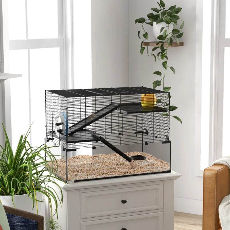 Hamsterbur med glasbotten – 4 våningar, 78,5 x 48,5 x 80 cm