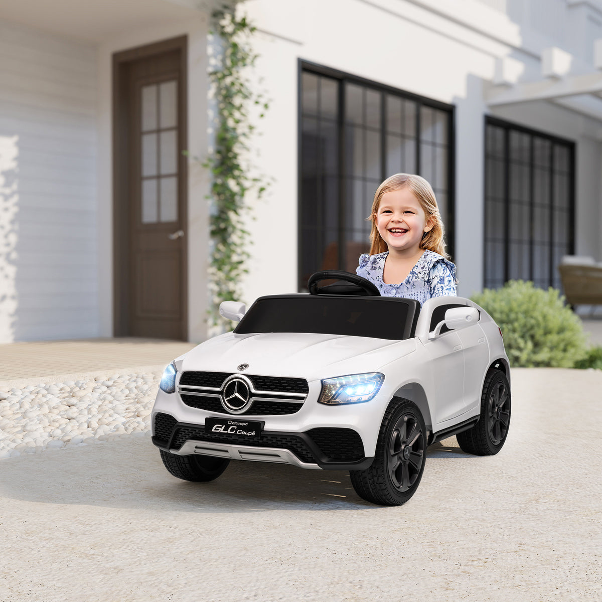Lasten sähköauto Mercedes-Benz GLC Coupé 12V, kaukosäädin, LED ja musiikki, 3–6 v, valkoinen