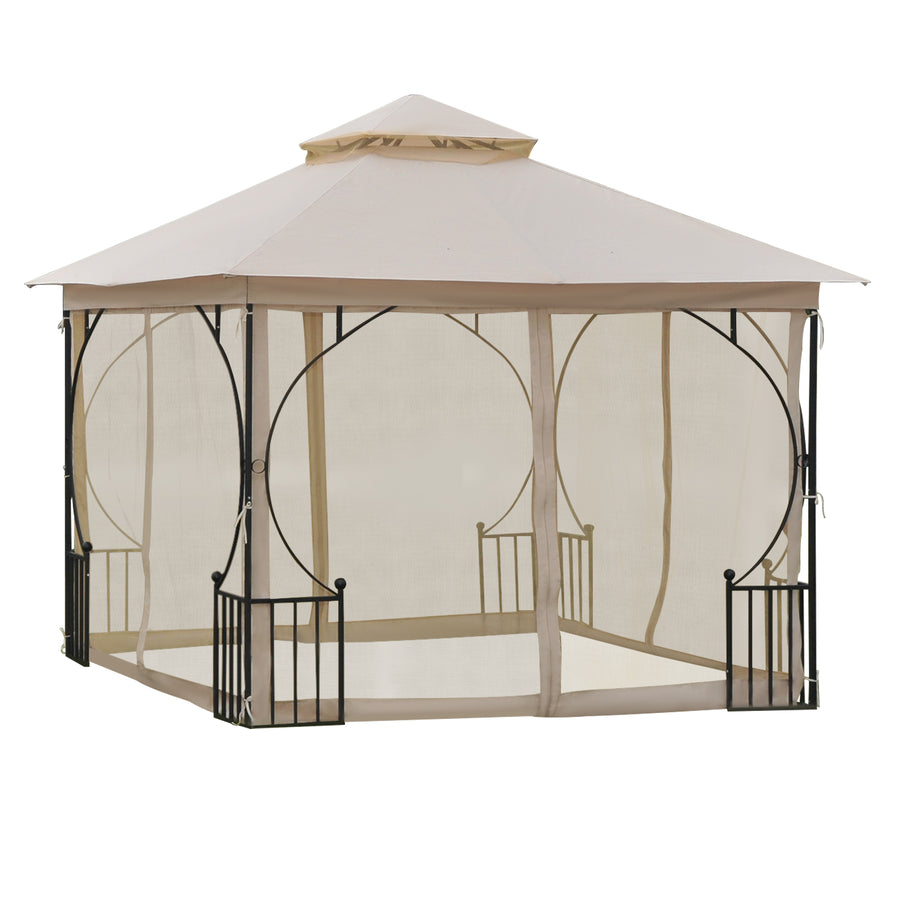 Paviljonki 3 x 3 m hyttysverkkoseinillä ja kaksoiskatolla, beige/musta