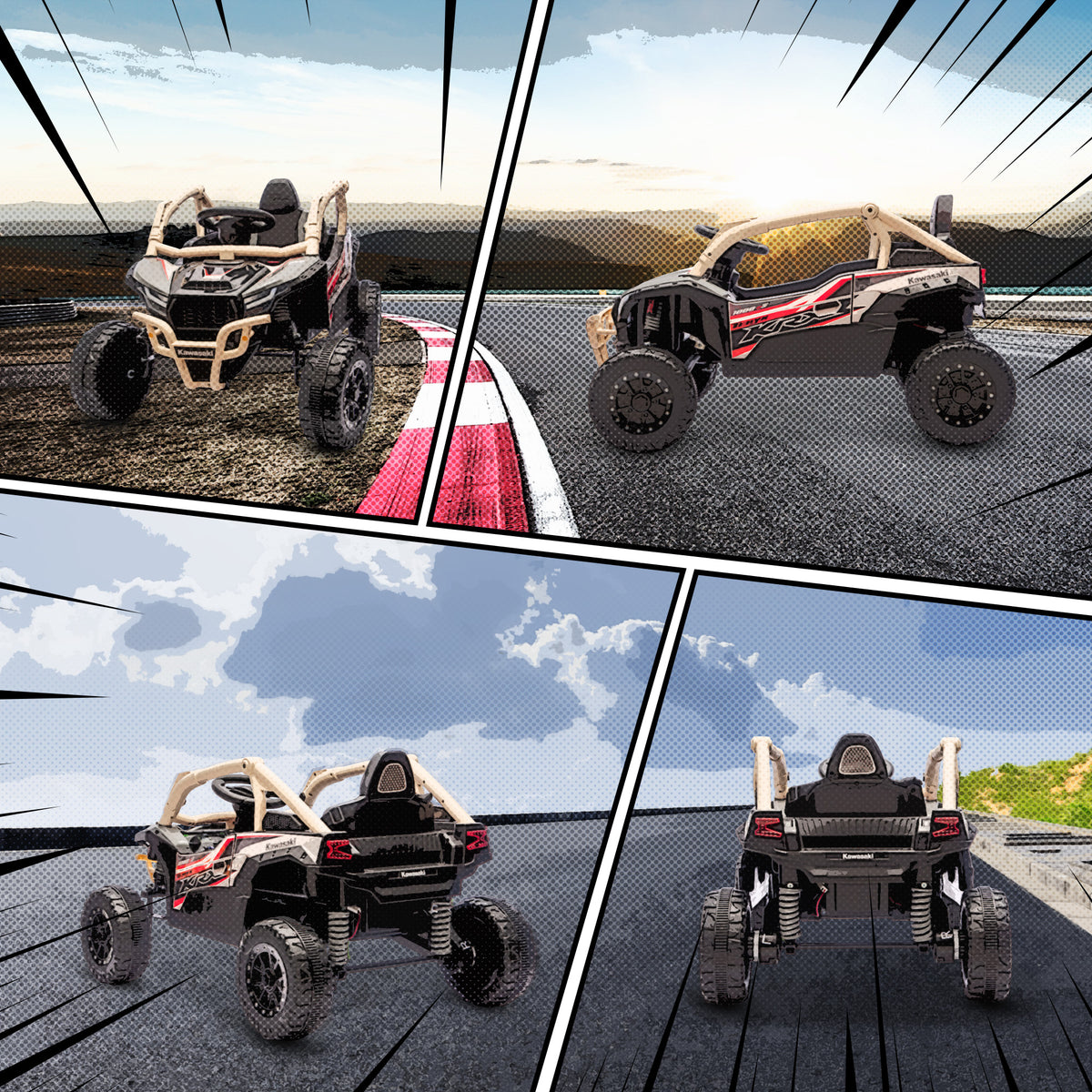 Lasten sähkömaastoauto Kawasaki Teryx KRX 1000, 12V, kaukosäädin, LED ja musiikki, keltainen