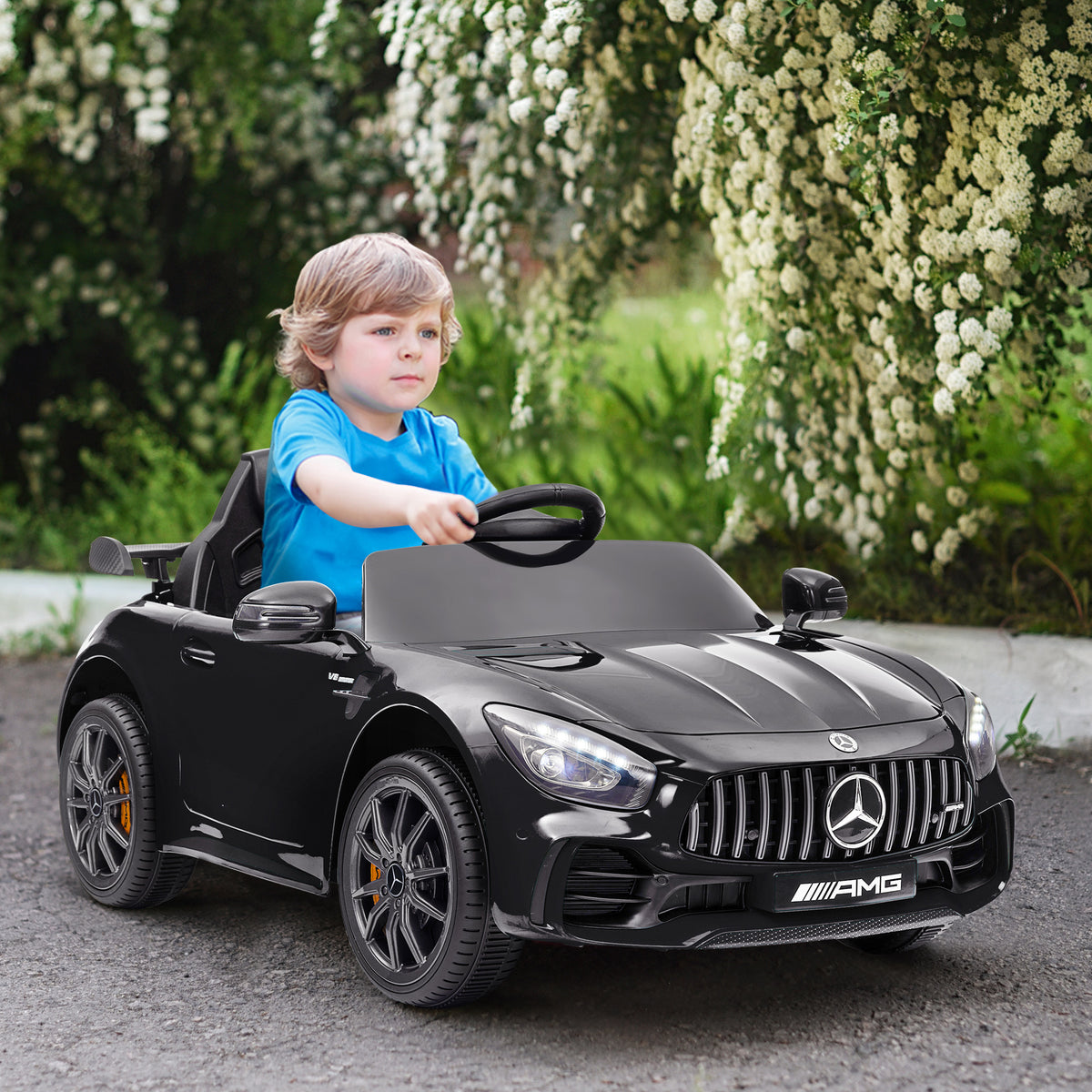 Lasten sähköauto Mercedes-AMG GT R 12V, kaukosäädin, valot ja musiikki, 3–6 v, musta