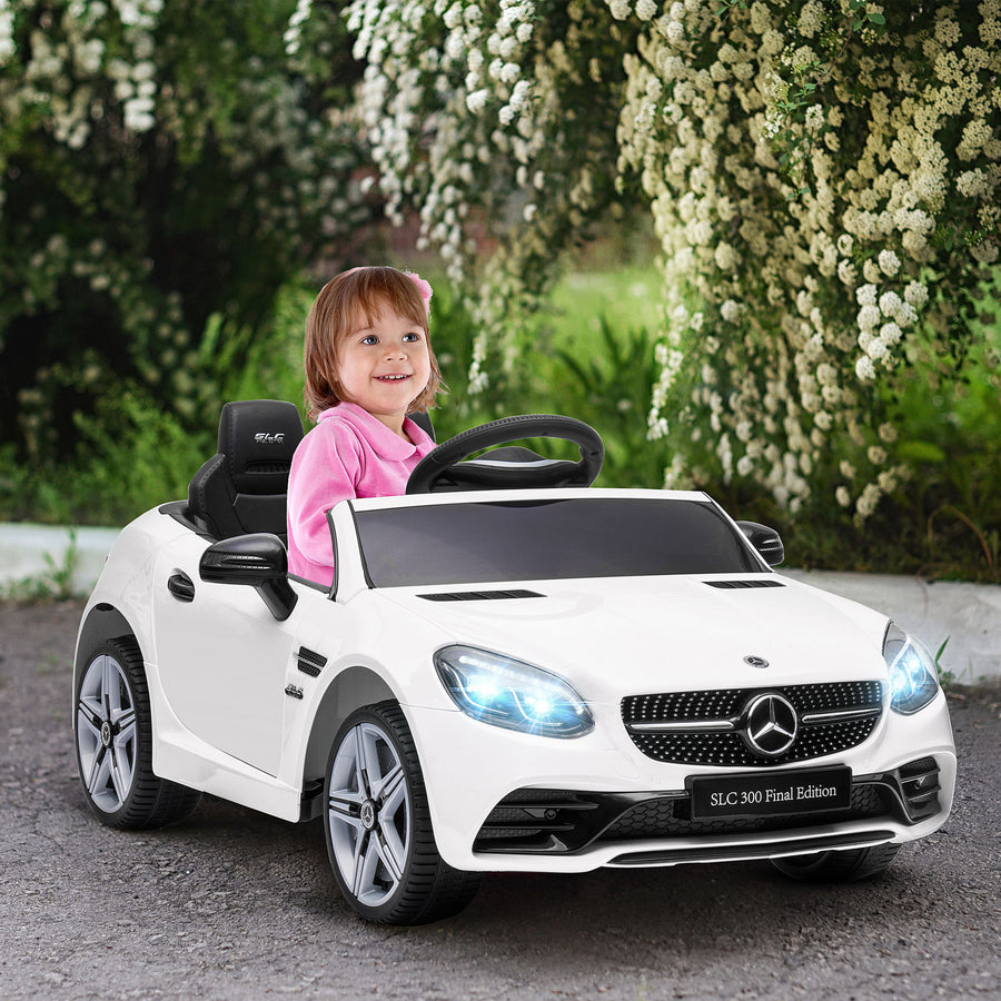 Lasten sähköauto Mercedes SLC 300, kaukosäädin, LED-valot ja musiikki, 3–6 v, valkoinen