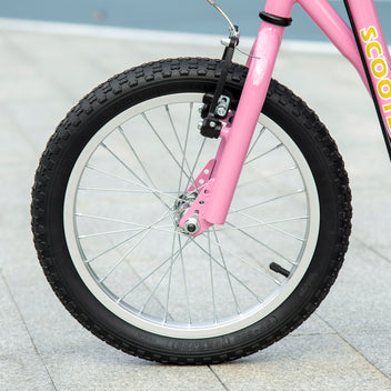 Potkulauta ilmarenkailla 16"/12" ja V-jarruilla, säädettävä ohjaustanko, 5 v+, pinkki