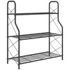 Kolmitasoinen metallinen kukkateline ritilähyllyillä, 78 cm, musta