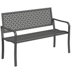 Moderni metallinen puutarhapenkki geometrisella selkänojalla, 127 cm, tummanharmaa