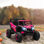 Lasten sähkömaastoauto UTV 12V, kaukosäädin, jousitus ja LED, 3–7 km/h, 3–5 v, pinkki