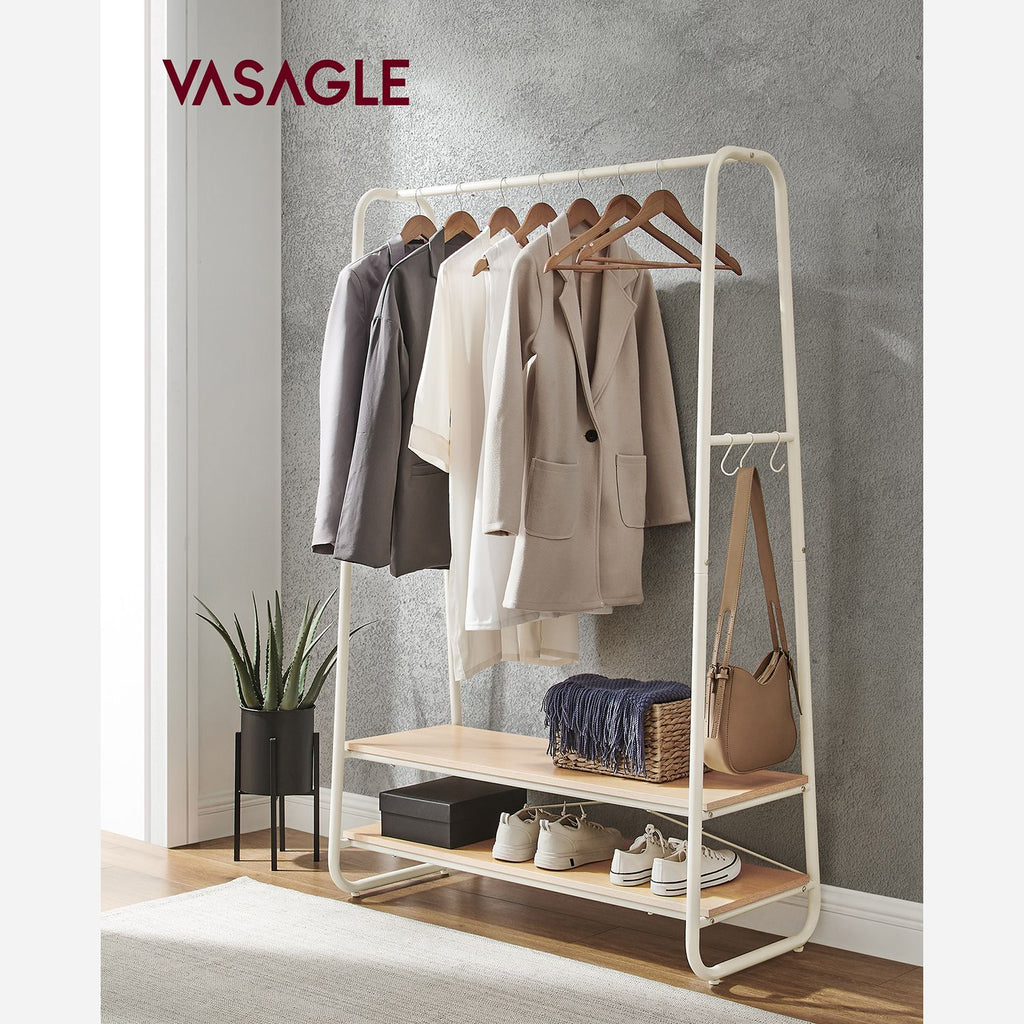 Industrial-tyylinen putkirakenteinen vaaterekki, tammi ja kremanvalkoinen