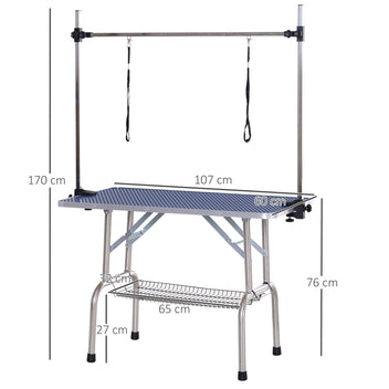 Iso trimmauspöytä alakorilla, säädettävä varsi ja silmukka, kokoontaitettava, 100 kg asti, 107 x 60 cm, sininen