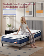 90 × 200 × 20 cm keskikova geelimuistivaahto- ja taskujousipatja, H3, 7 tukivyöhykettä, liike-eristys, hengittävä päällinen, sininen