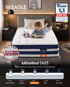 Patja 90 × 200 × 25 cm, geelimuistivaahto- ja taskujousipatja, keskikova (H3), 7 tukivyöhykettä, liike-eristys, hengittävä päällinen, sininen