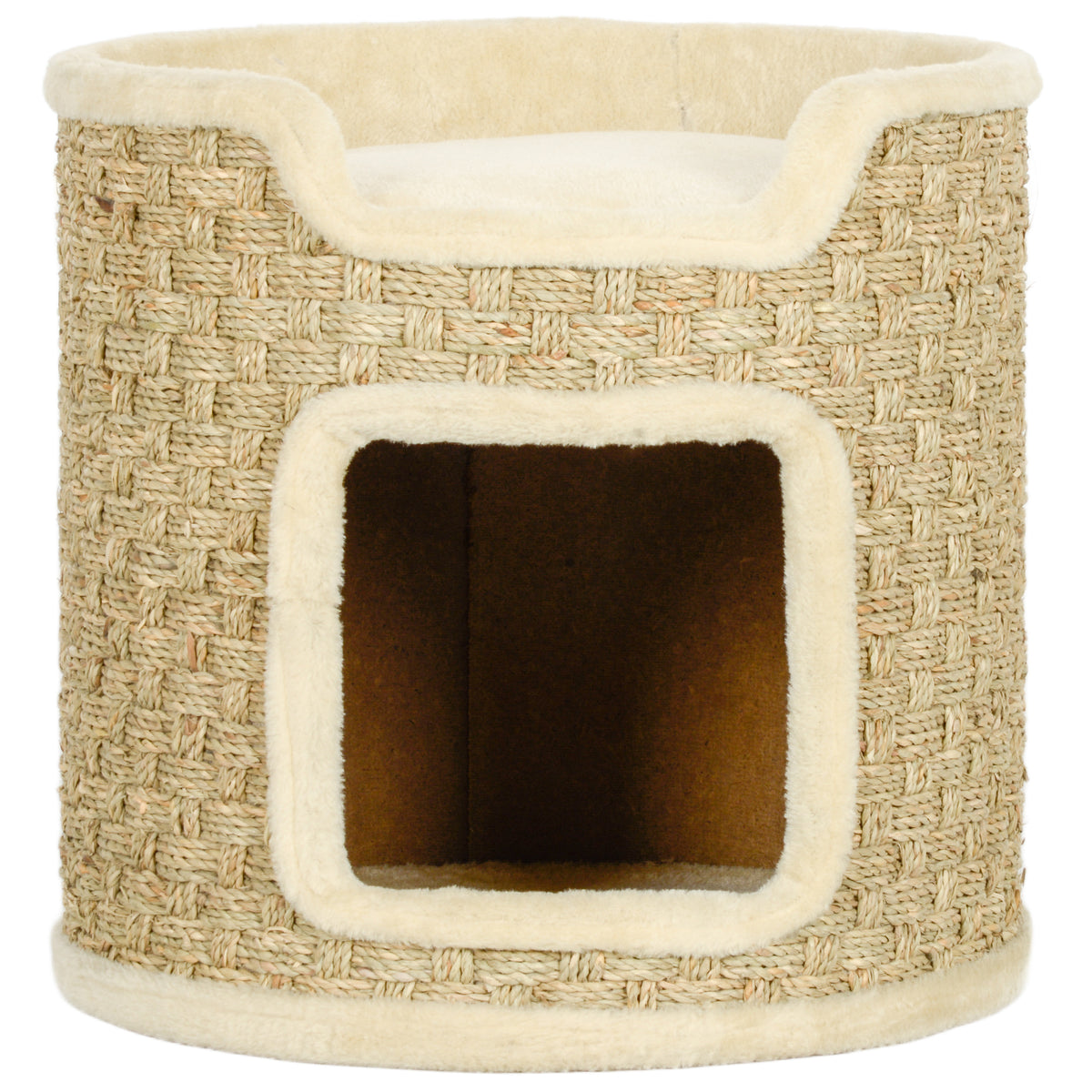 Matala kissan raapimistynnyri merileväköydellä, Ø38 x 37 cm, khaki/beige