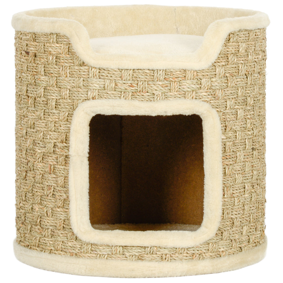 Matala kissan raapimistynnyri merileväköydellä, Ø38 x 37 cm, khaki/beige