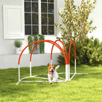 Koiran agility-setti 4 osaa maapiikeillä ja kantolaukulla, 89 x 69 x 99 cm, valkoinen/oranssi