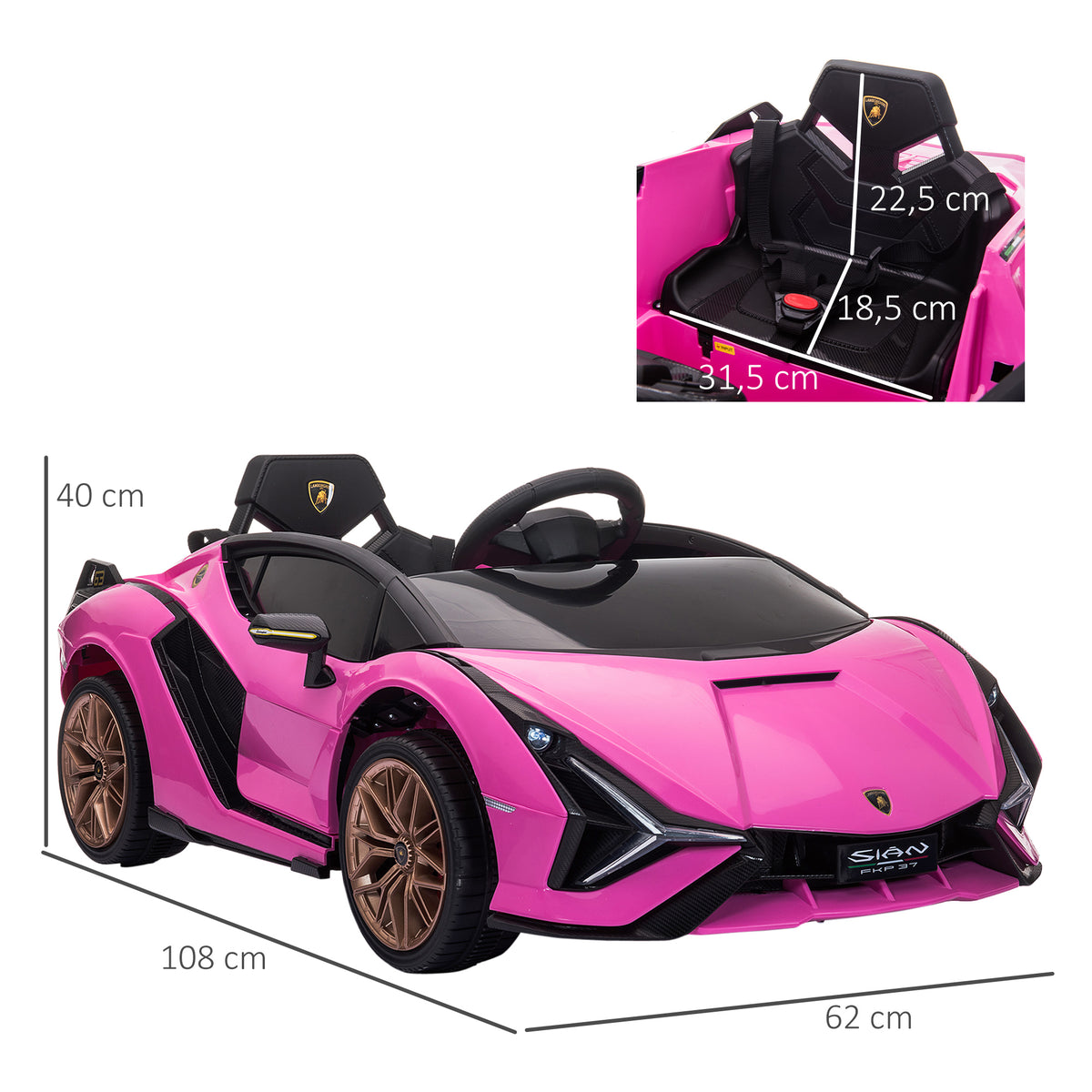 Lasten sähköauto Lamborghini Sián SUV 12V, kaukosäädin ja musiikki, 3–5 v, pinkki