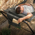 Riippumatto telineellä 237 x 90 cm, niskatyyny ja sivutasku, metallirunko 150 kg