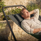 Riippumatto telineellä 237 x 90 cm, niskatyyny ja sivutasku, metallirunko 150 kg