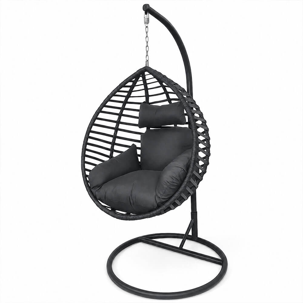 Riipputuoli telineellä 95 x 95 x 197 cm – polyrottinki, 100 kg, 8 cm pehmuste