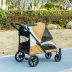 Koiran rattaat keskikokoisille koirille 25 kg asti, yhden klikkauksen taitto, jarrut, ruskea
