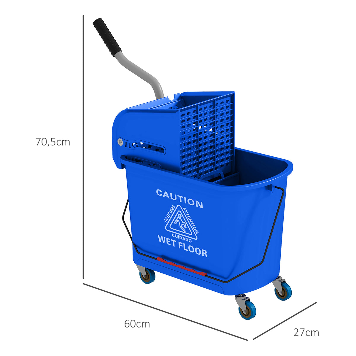 Moppiämpäri 20 l puristimella ja kahvalla, pyörät, muovi, sininen