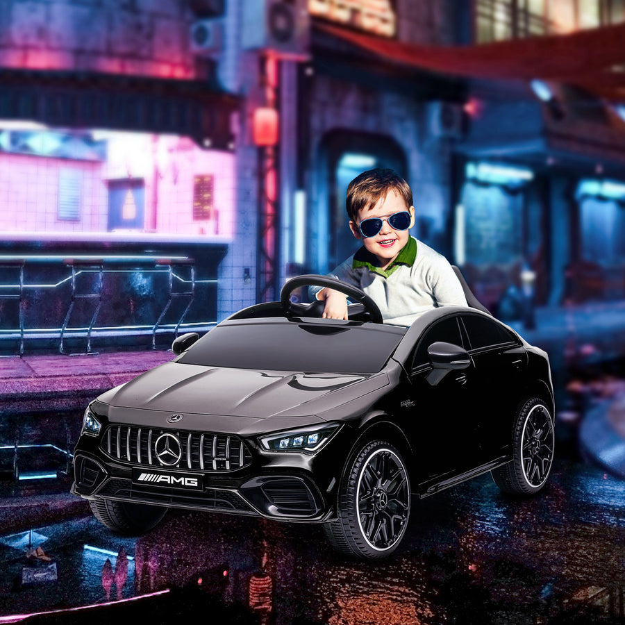 Lasten sähköauto Mercedes-AMG CLA 45, kaukosäädin, jousitus ja LED-valot, 3–6 v, musta