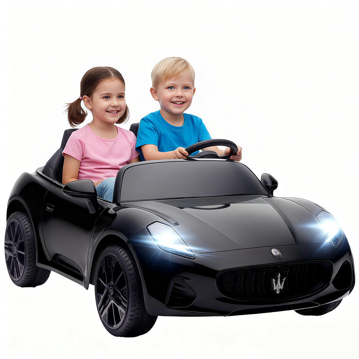 Lasten sähköauto Maserati kahdelle 12V, kaukosäädin, LED ja MP3, 3–8 km/h, musta