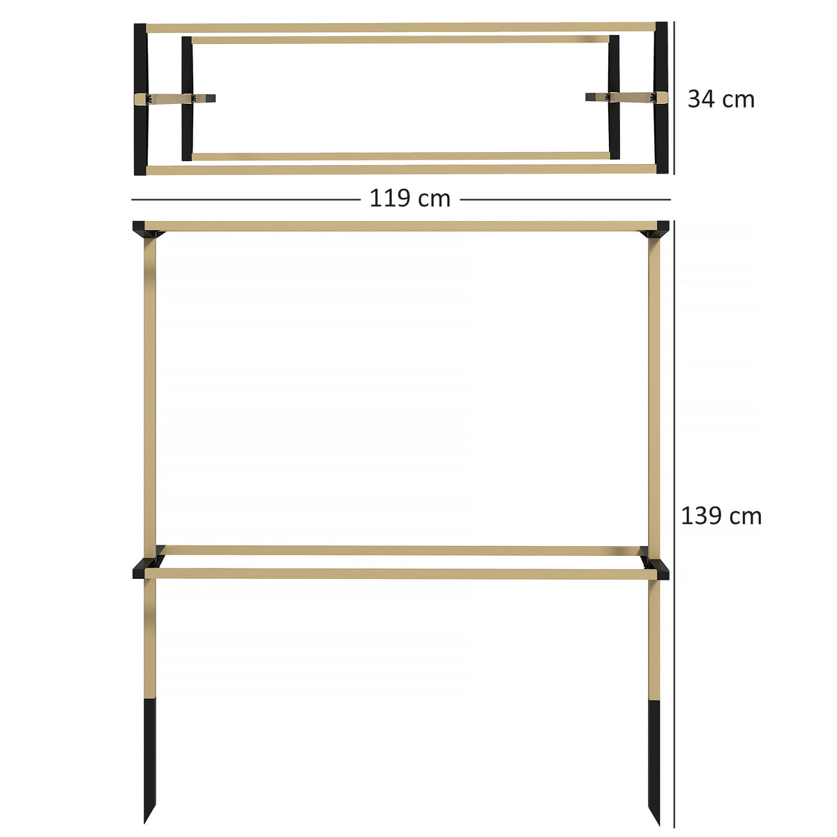 Kaksikerroksinen metallinen marjapensastuki, 119 x 34 x 139 cm, puukuvio