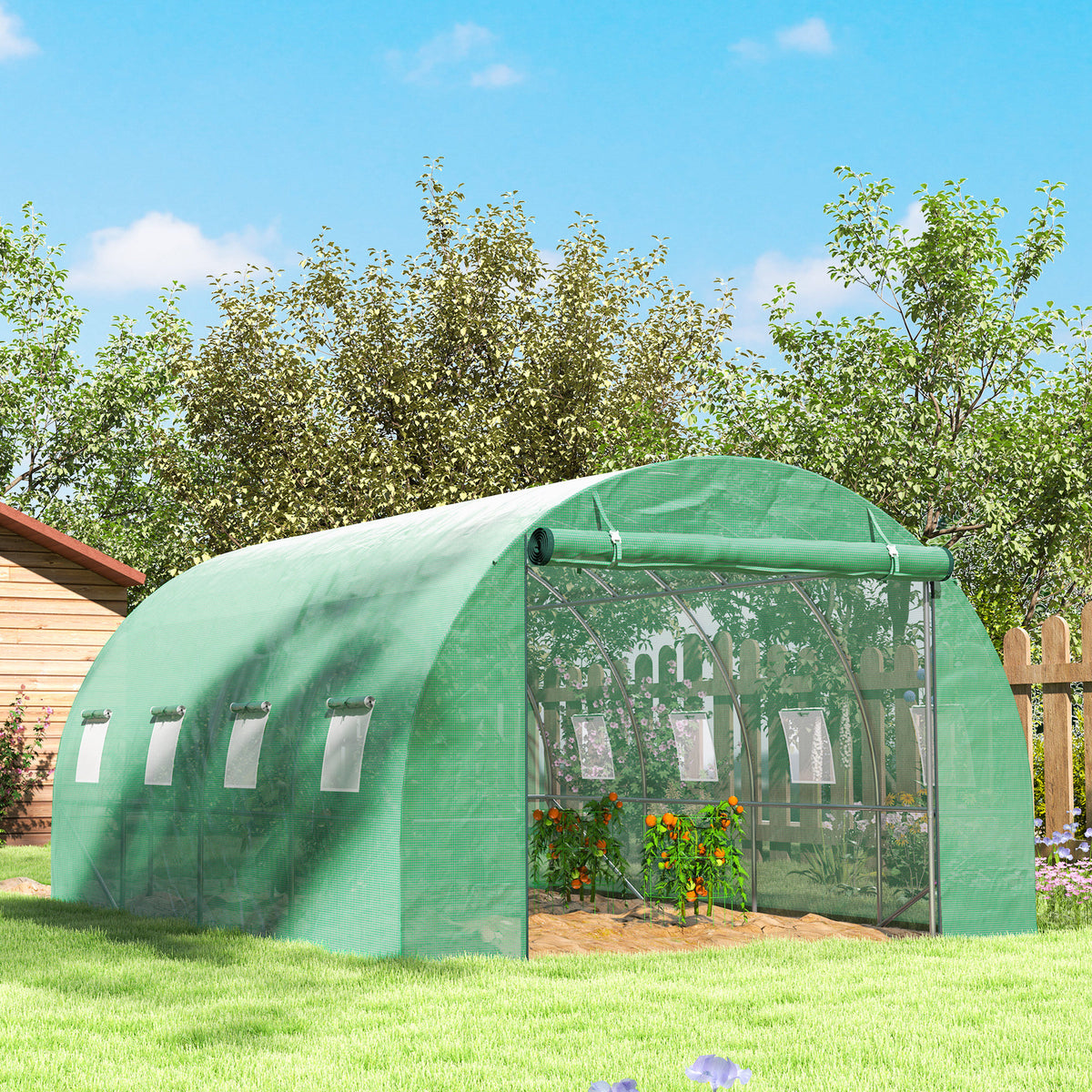 Vahvistettu tunnelikasvihuone 170 g/m² katteella, 4 x 3 x 2 m, vihreä