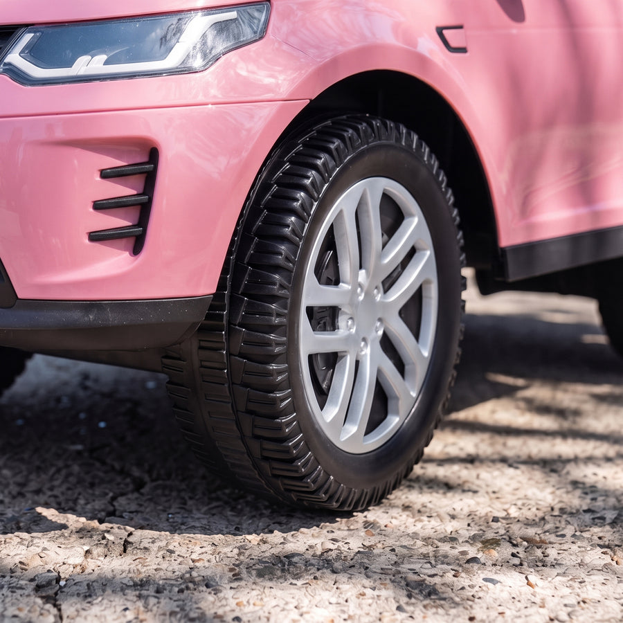 Lasten potkuauto Land Rover Discovery, äänitorvi ja moottoriäänet, säilytystila, 18–36 kk, pinkki
