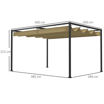 Pergola liukukatolla, 4 x 3 m, khaki