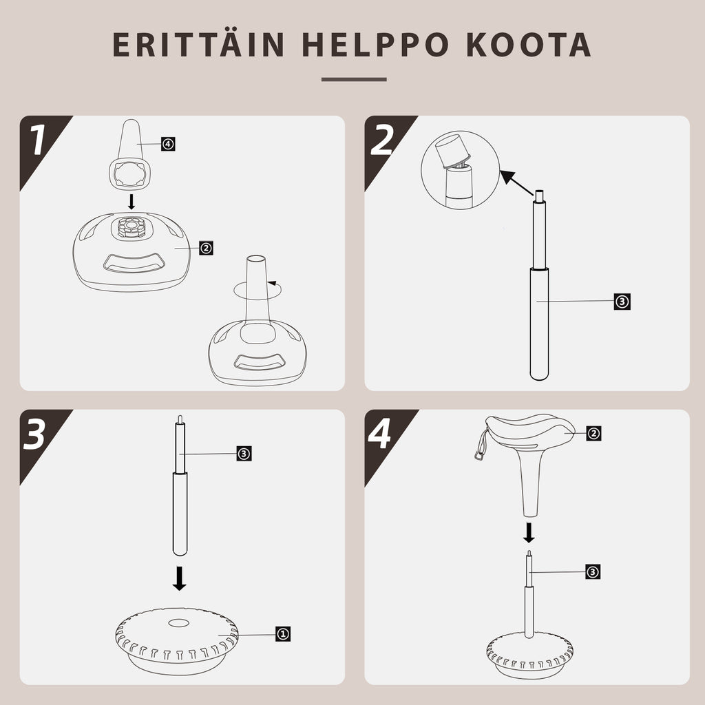 Keinuva satulatuoli, Korkeudensäätö, 34 x 34 x 68.5-83.5 cm, Ruskea