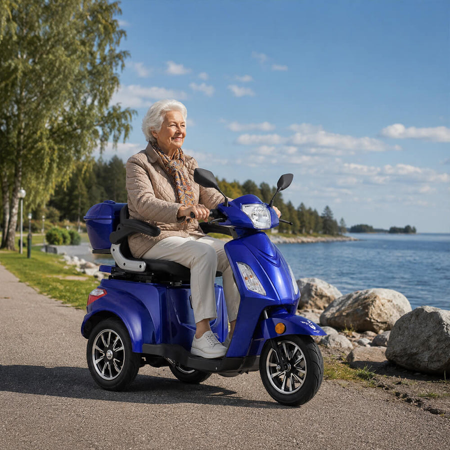 Senioriskootteri Li-ion-akulla, sininen – 60 km toimintasäde