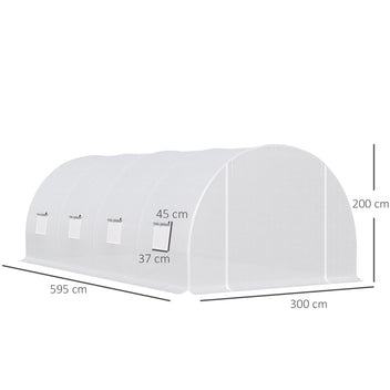 Iso tunnelikasvihuone sinkityllä rungolla, 5,95 x 3 x 2 m, valkoinen